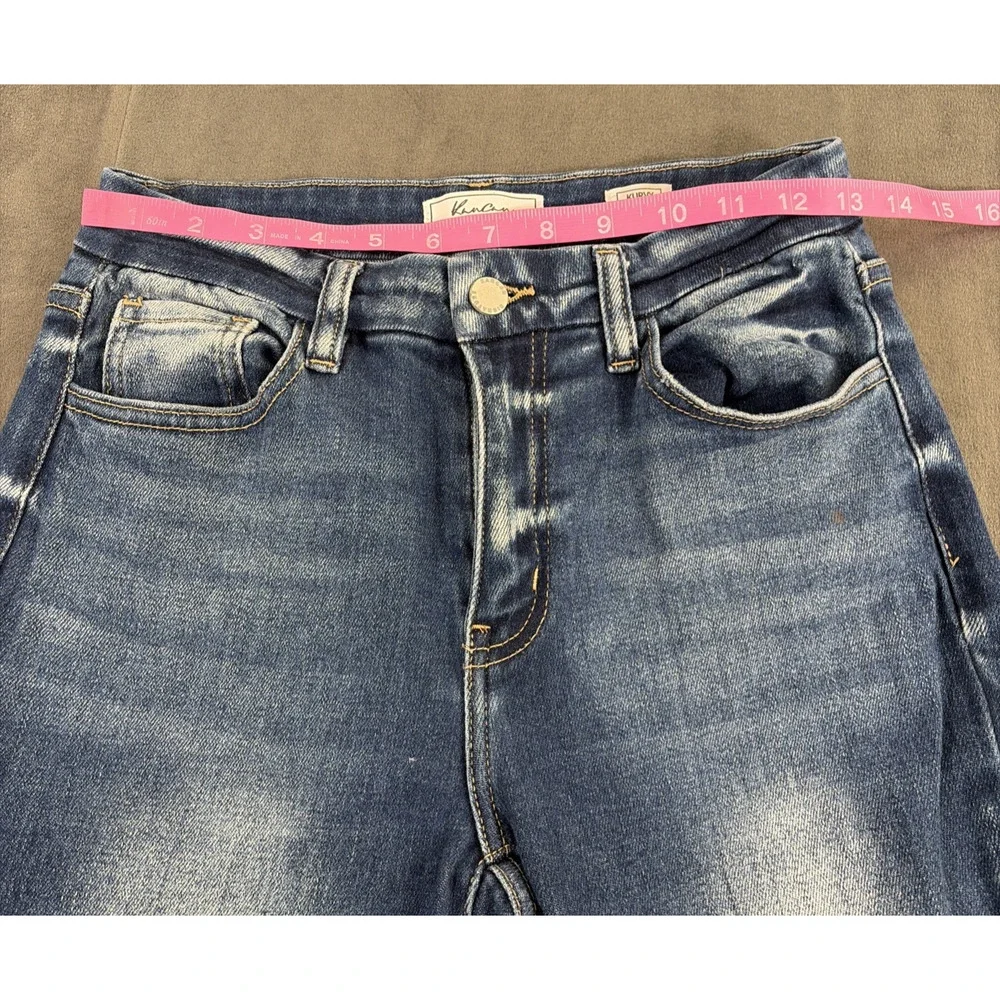 Kancan Kurvy Mid Rise Super Flare Frayed Hems Jeans Size 26×30 Bnfts Charity